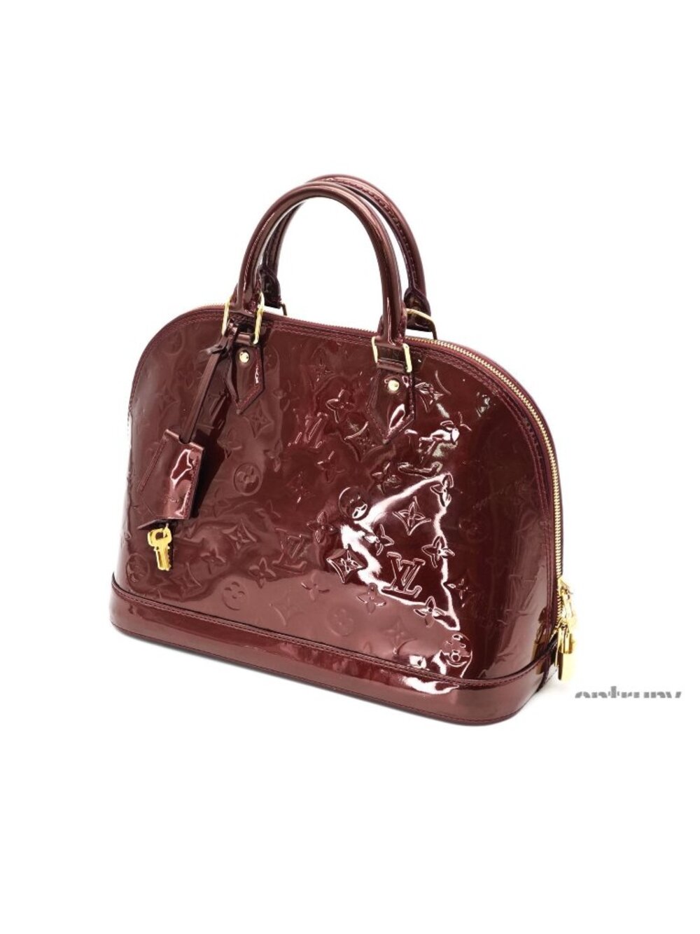 Louis Vuitton Vernis Alma PM Bag Handbag Patent Gloss Purple Padlock Key